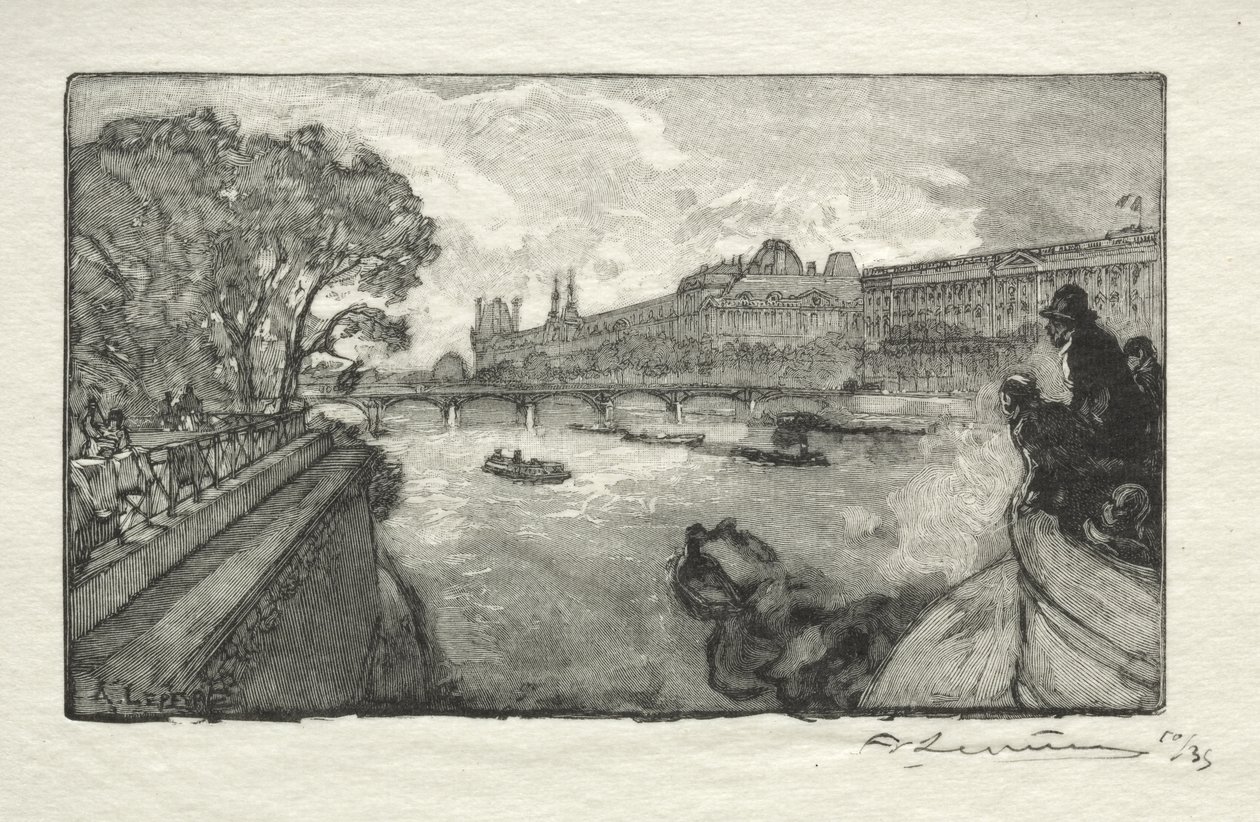 El Louvre, visto desde el Puente Nuevo de Auguste Louis Lepère