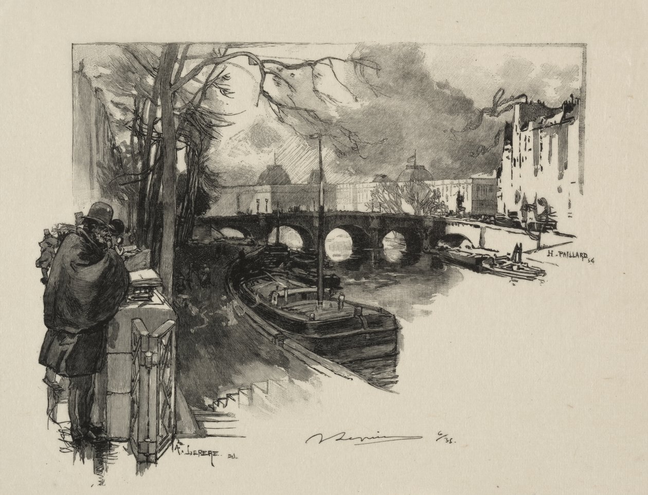 Brazo pequeño del Sena en el Pont Neuf de Auguste Louis Lepère