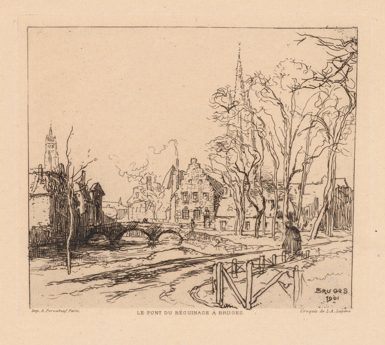 El puente del Beguinaje en Brujas de Auguste Louis Lepère