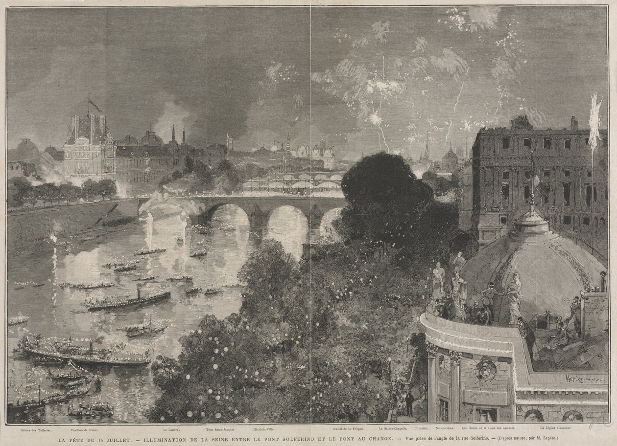 La fiesta del 14 de julio, iluminación de la Plaza de la República (según H. Scott) de Auguste Louis Lepère