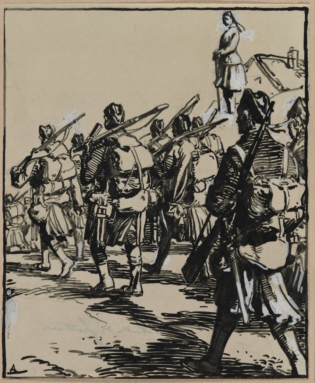 Bataille des frontières: groupe des soldats britanniques de Auguste Louis Lepère