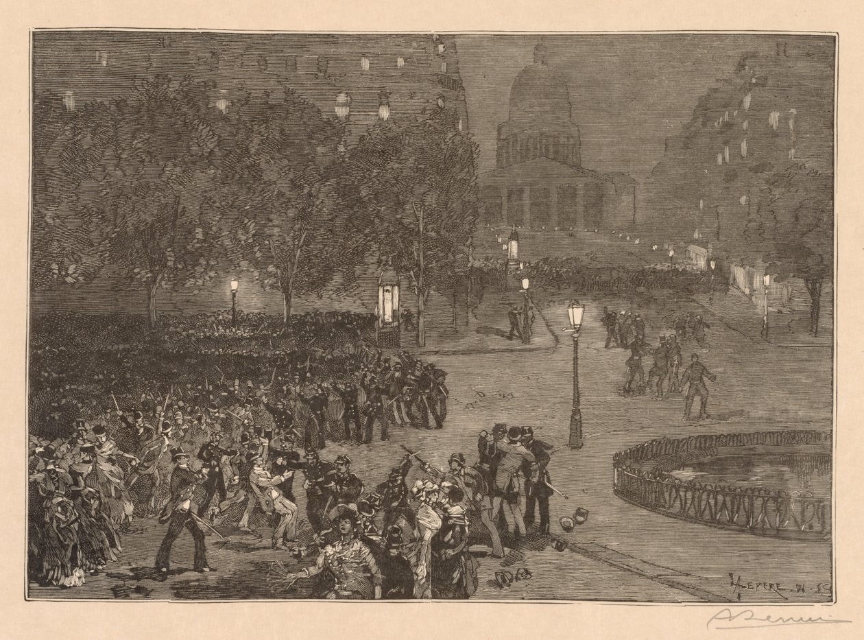 Bois du Monde: Los disturbios del barrio Latino, 1882 de Auguste Louis Lepère