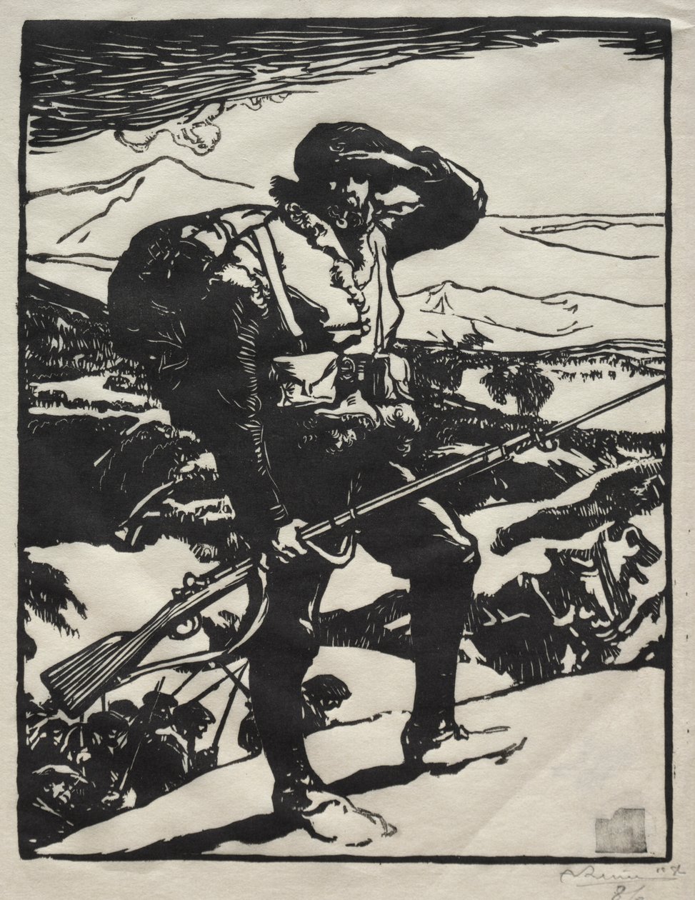 Cazador alpino mirando la llanura del Rin de Auguste Louis Lepère