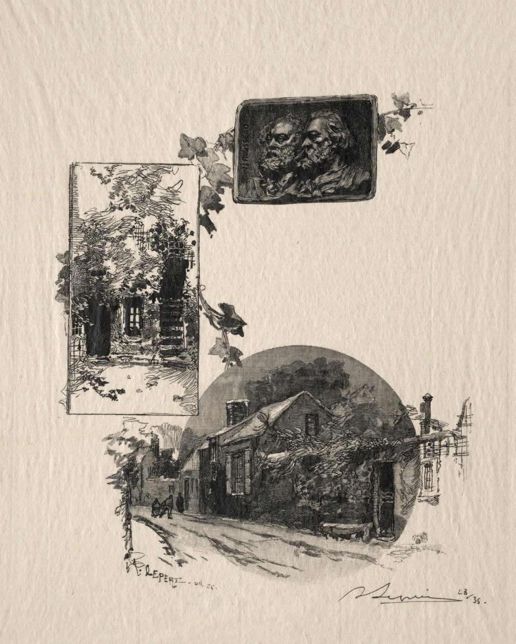 Entrada del taller Rousseau y la Casa de Millet, 1887 de Auguste Louis Lepère