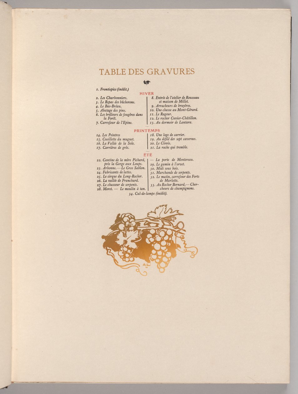 Bosque de Fontainebleau: Uvas, Cul-de-lampe Tabla de grabados La Forêt de Fontainebleau..., 1908 de Auguste Louis Lepère