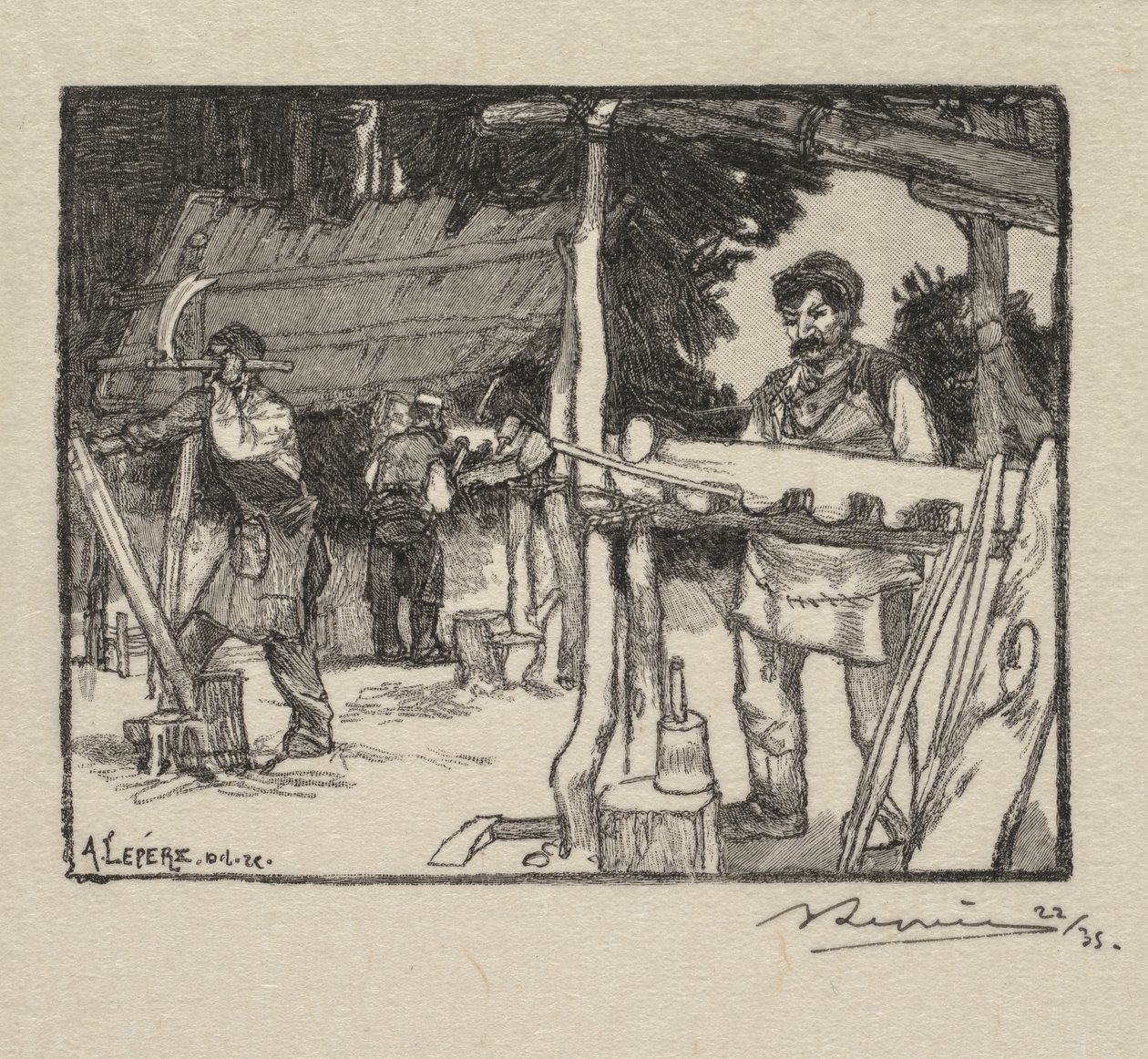 Bosque de Fontainebleau: Fabricante de listones La Forêt de Fontainebleau: Le Fabricant de lattes, 189 de Auguste Louis Lepère