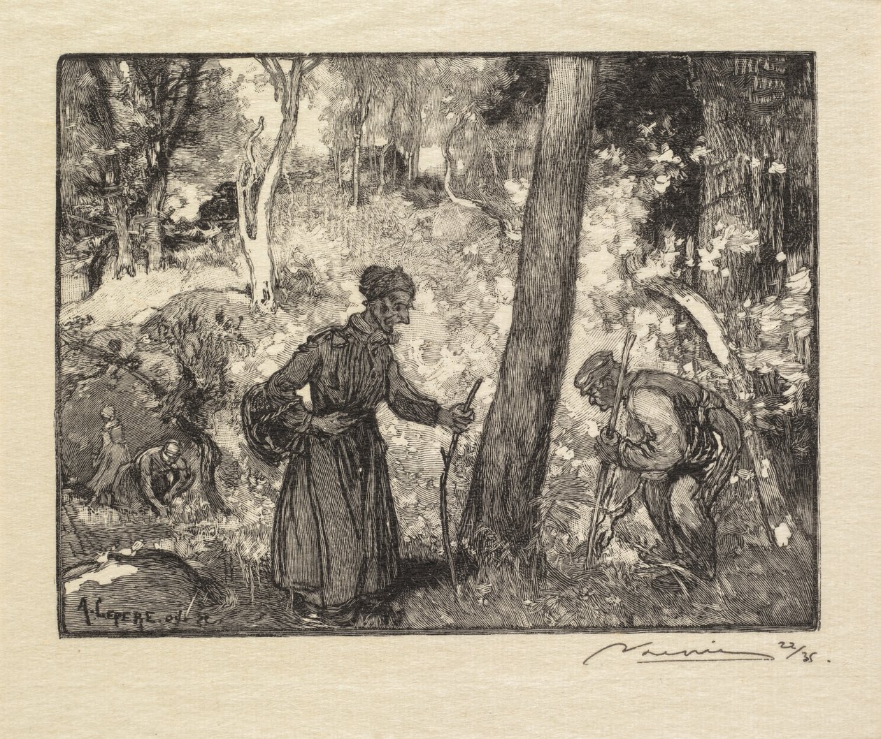 Bosque de Fontainebleau: Cazadores de Hongos en el Rocher Bernard La Forêt de Fontainebleau, 1890 de Auguste Louis Lepère