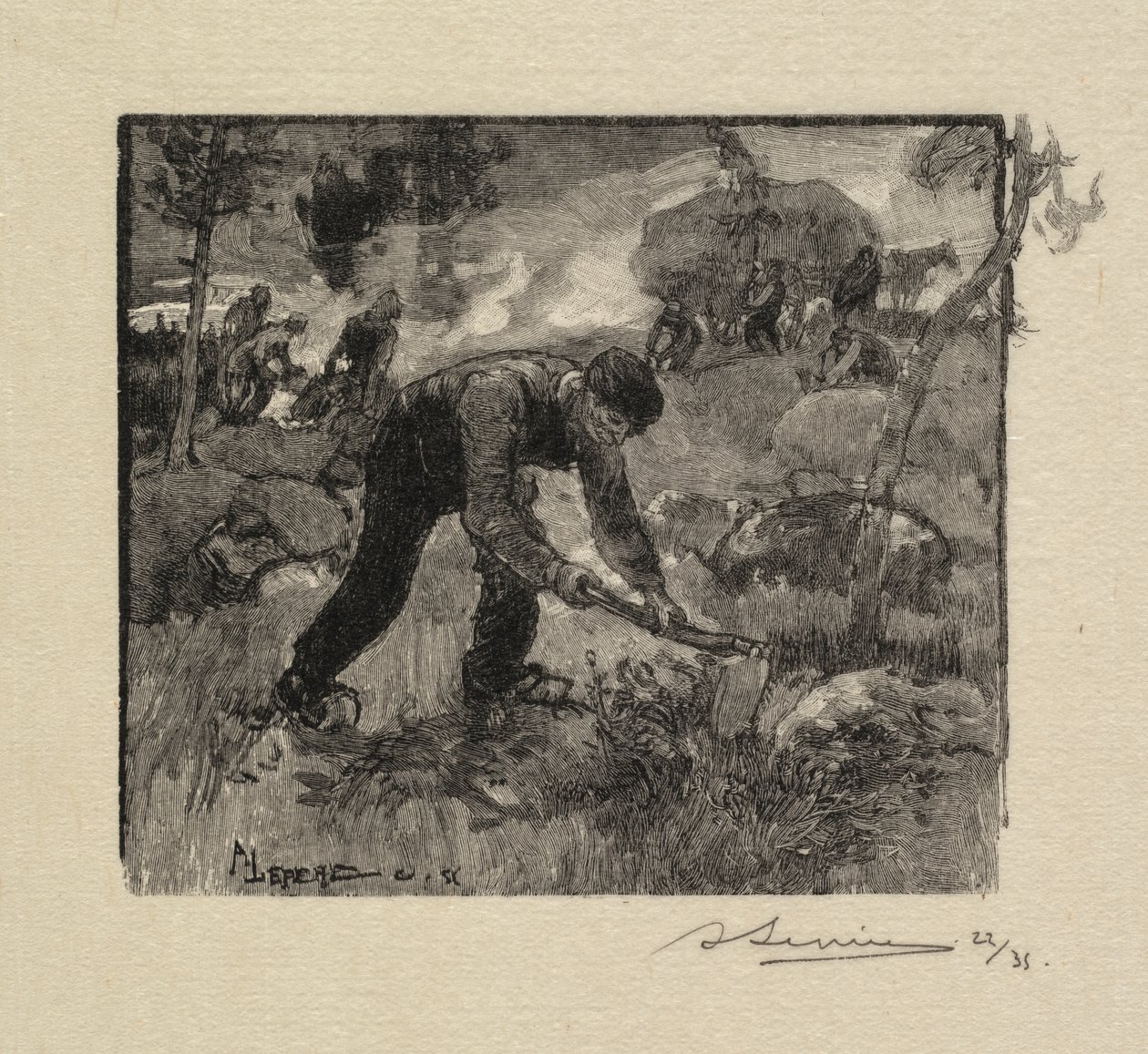 Bosque de Fontainebleau: tirando del brezo de Auguste Louis Lepère