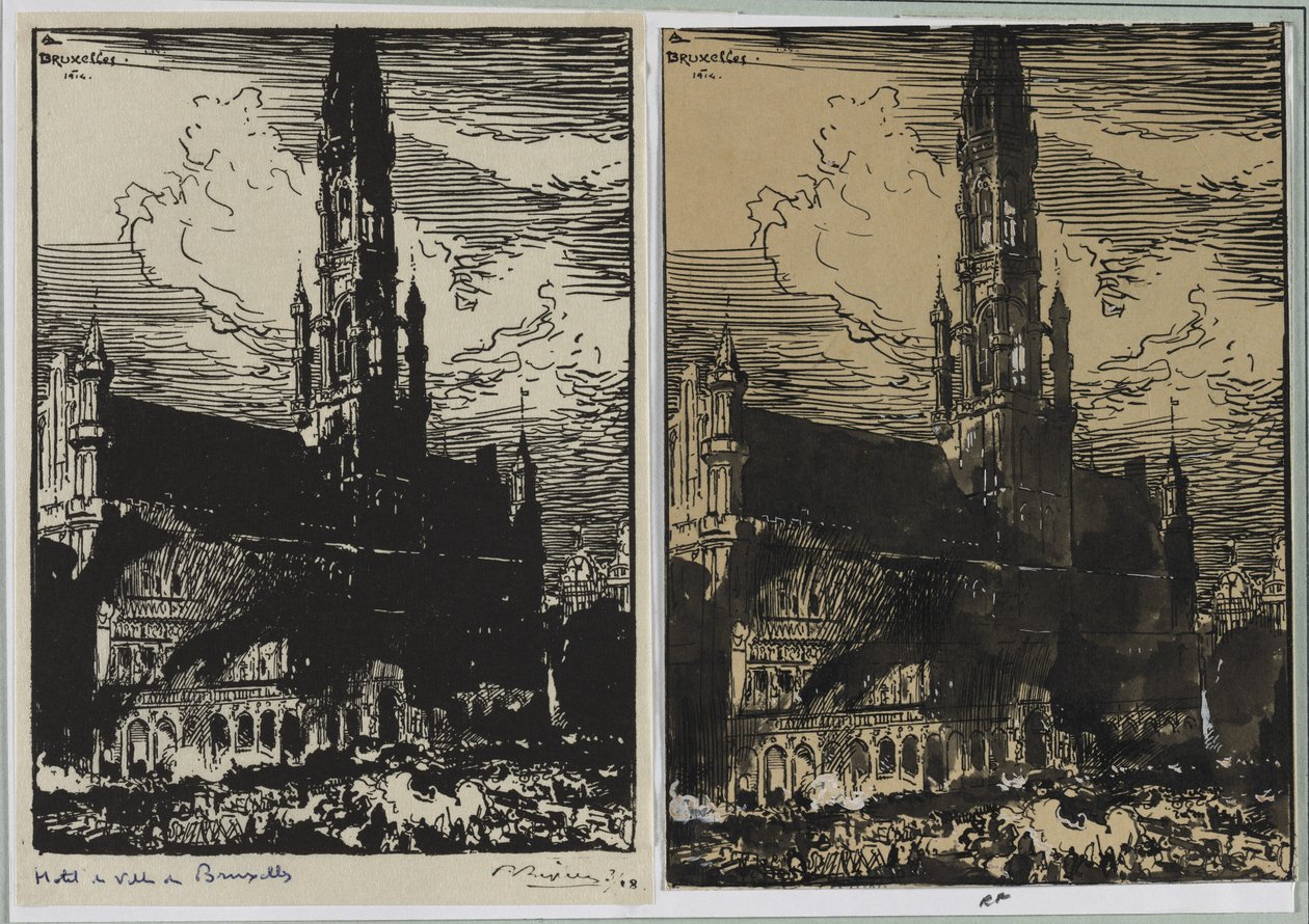 Hôtel de Ville de Bruselas en llamas, 1914 de Auguste Louis Lepère