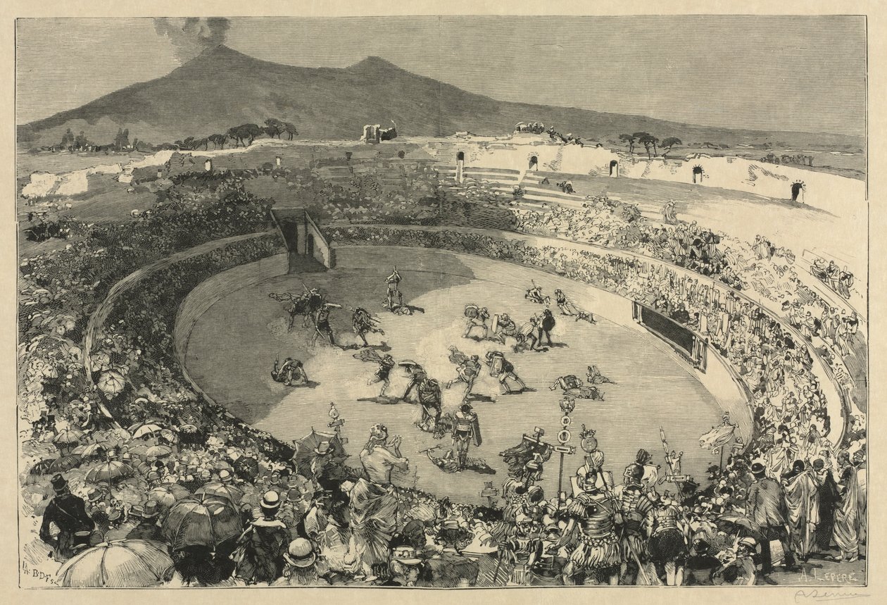 Italia. El festival de Pompeya, El circo de los gladiadores, 1884 de Auguste Louis Lepère
