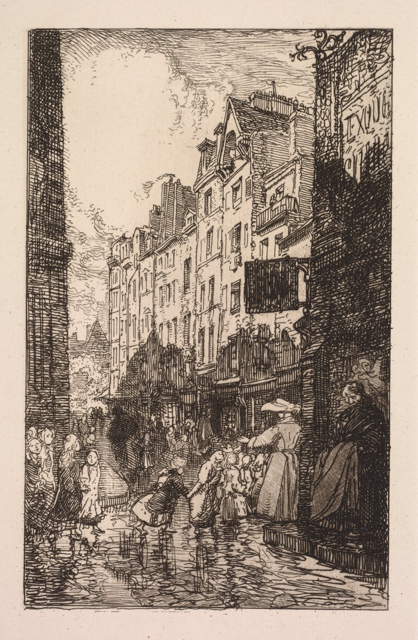 La Biévre, Les Gobelins, Saint-Séverin: El barrio de Saint-Séverin: La Rue des Prêtres Saint-Séverin de Auguste Louis Lepère