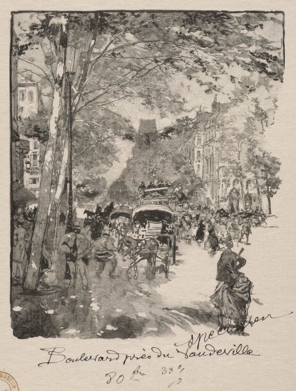 El bulevar cerca del Vaudeville de Auguste Louis Lepère