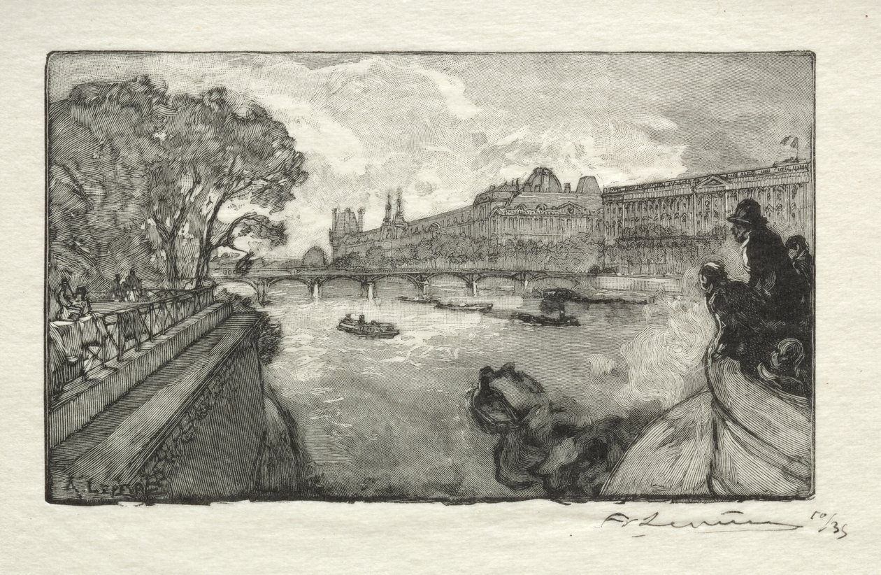 El Louvre, visto desde el Puente Nuevo de Auguste Louis Lepère