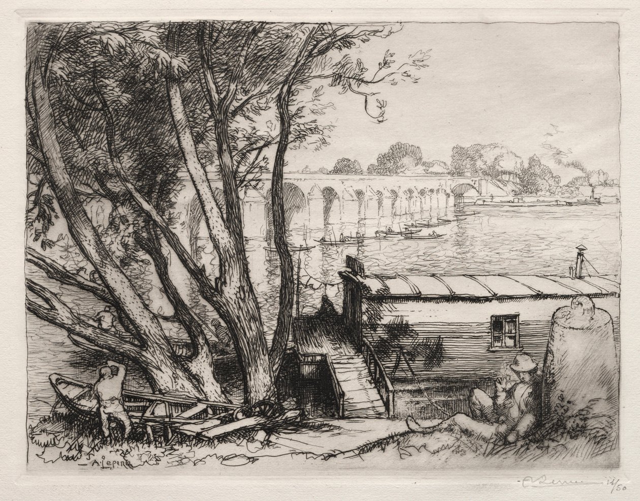 Le Pont de Poissy, 1917 de Auguste Louis Lepère