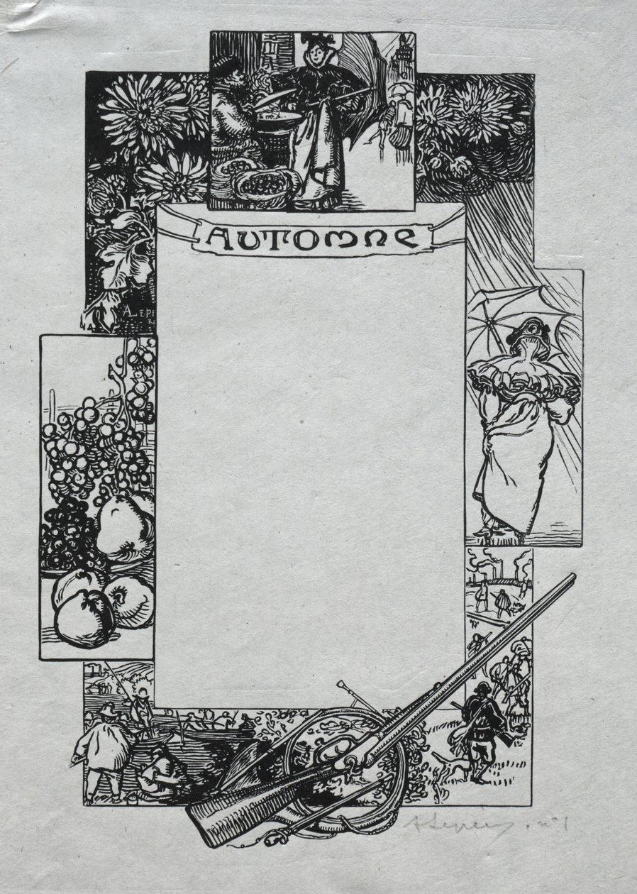 Almanaque de París, 1897: Borde Decorativo, Otoño de Auguste Louis Lepère