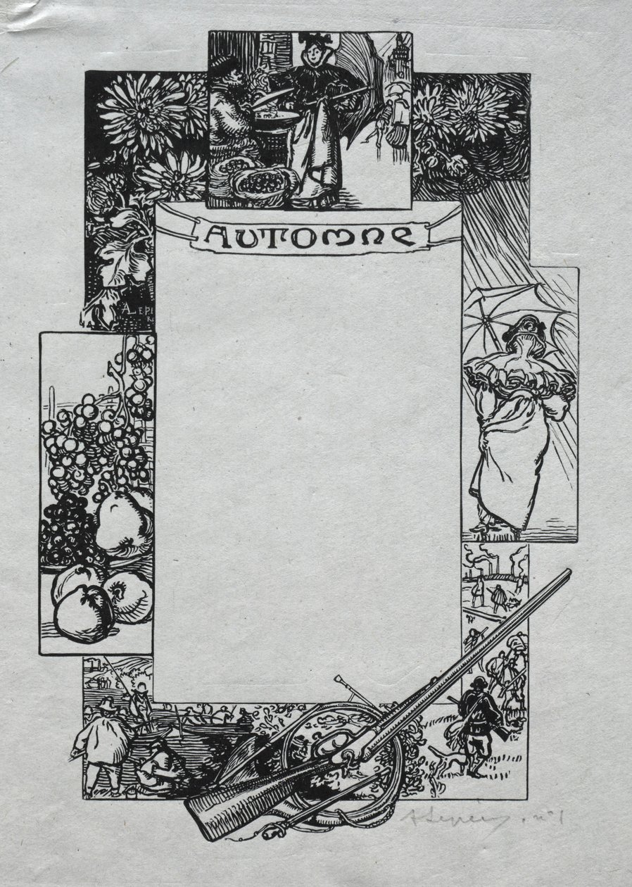 Almanaque de París, 1897: Borde decorativo, otoño de Auguste Louis Lepère