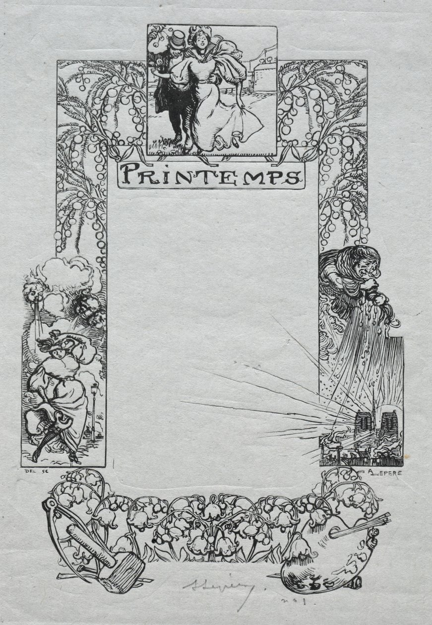 Almanaque de París, 1897: Borde Decorativo, Primavera de Auguste Louis Lepère