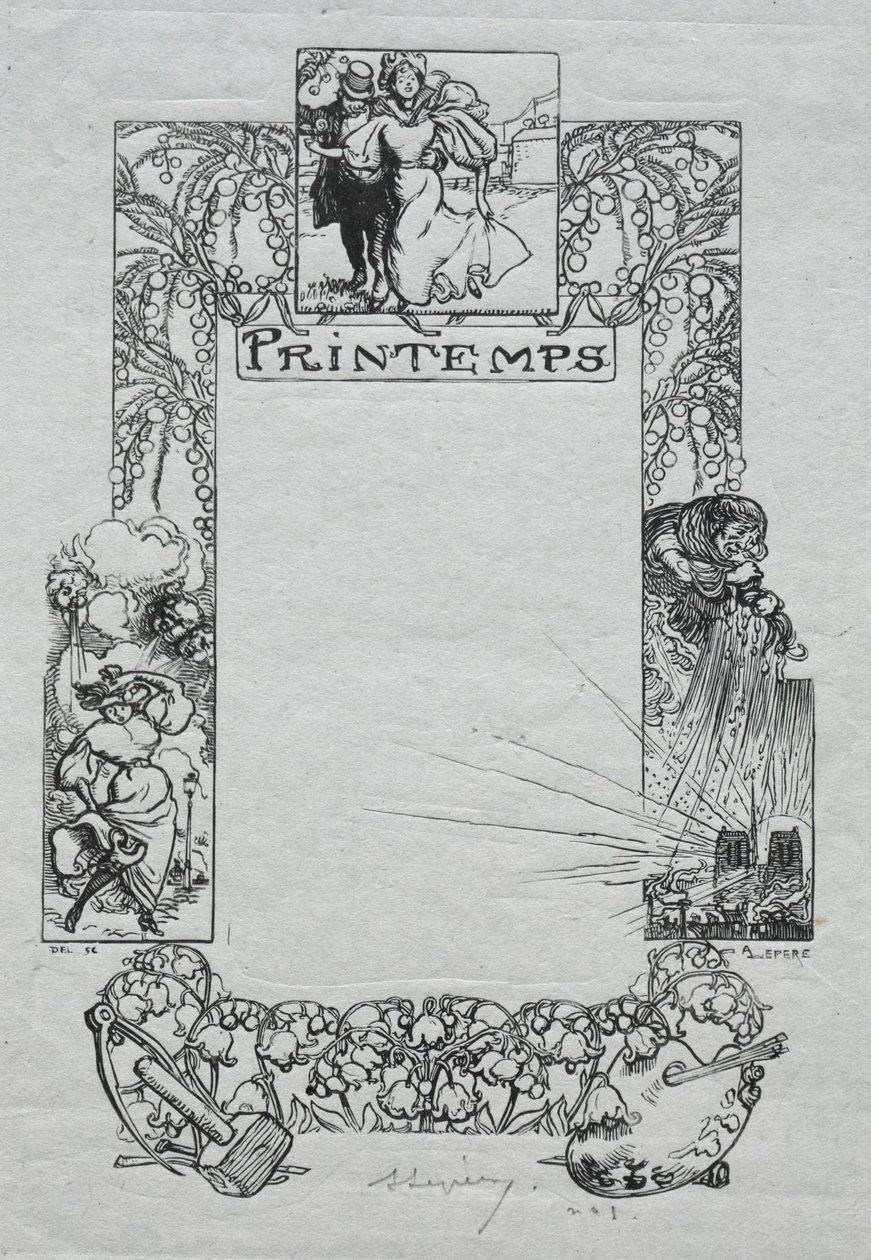 Almanaque de París, 1897: Borde decorativo, primavera, 1897 de Auguste Louis Lepère