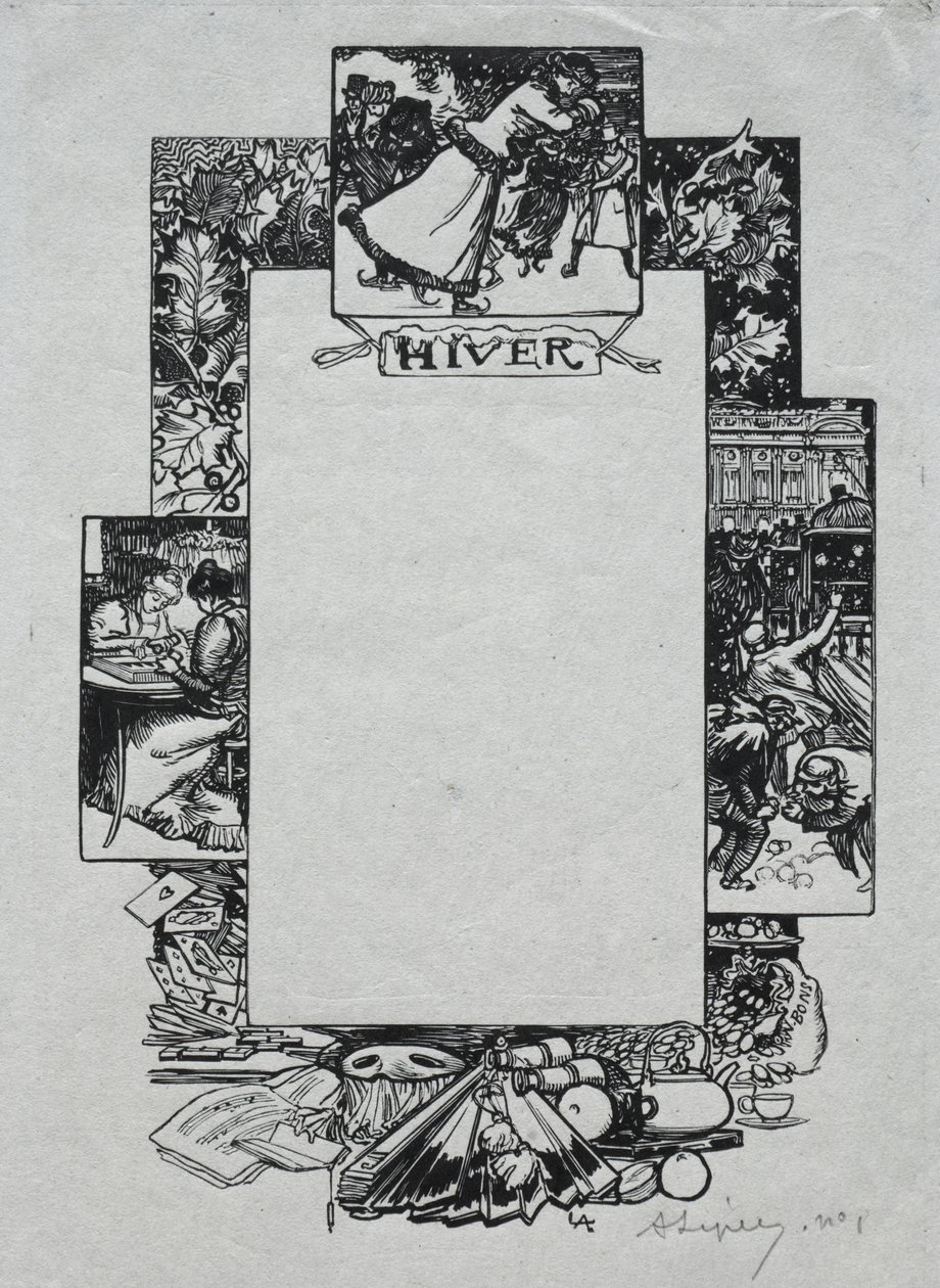 Almanaque de París, 1897: Borde Decorativo, Invierno de Auguste Louis Lepère