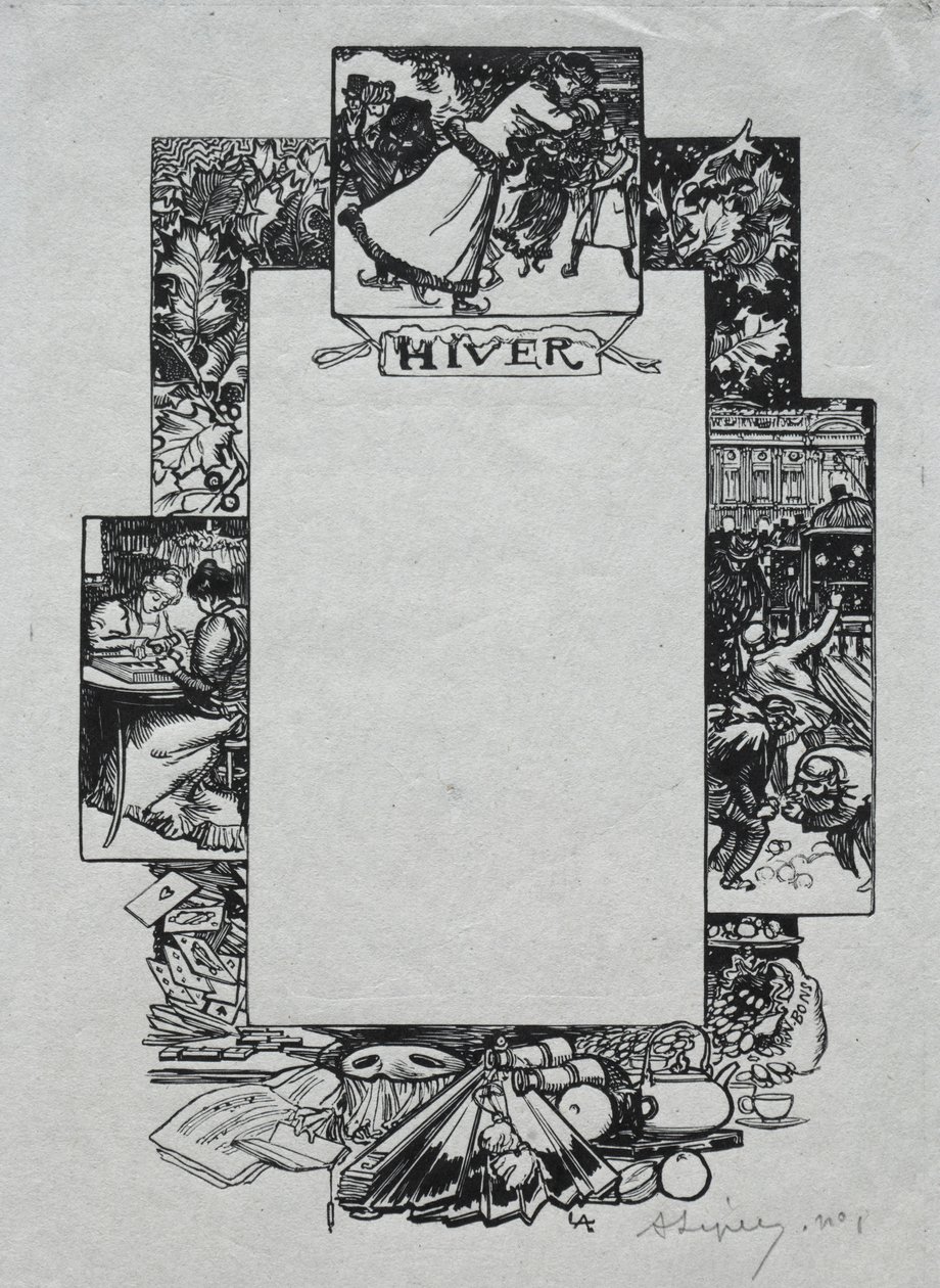 Almanaque de París, 1897: Borde Decorativo, Invierno, 1897 de Auguste Louis Lepère