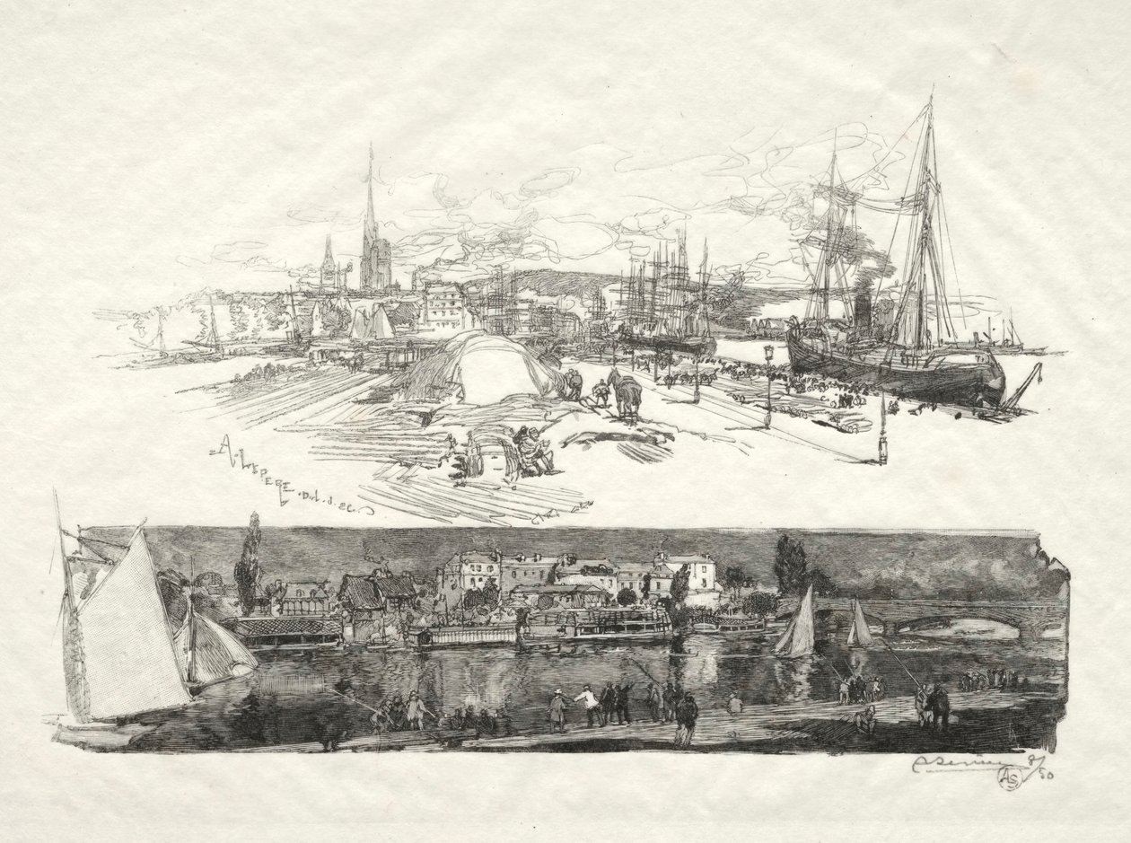 Rouen Illustré: Los nuevos muelles-La Isla La Croix, 1896 de Auguste Louis Lepère