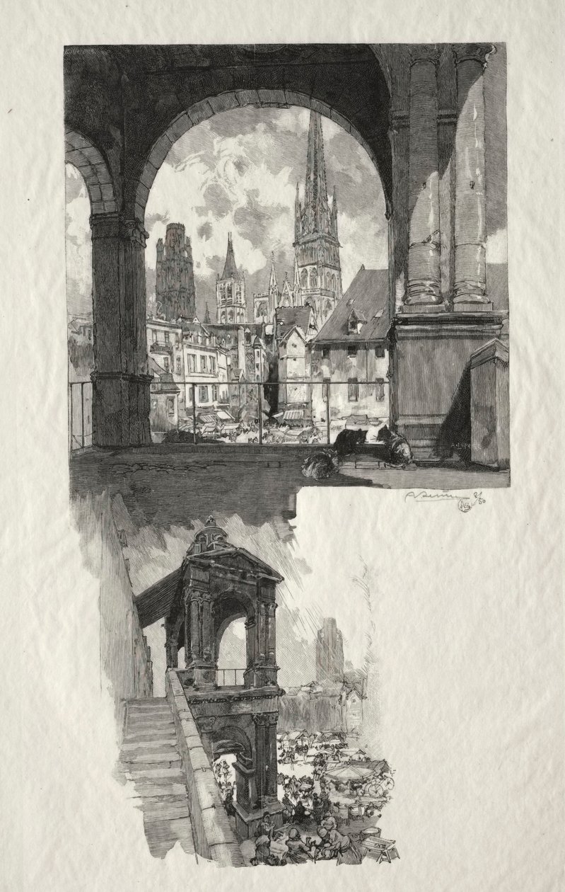 Rouen Illustré: Place de la Haute Vieille Tour, Edicule de la Fierte, 1896 de Auguste Louis Lepère