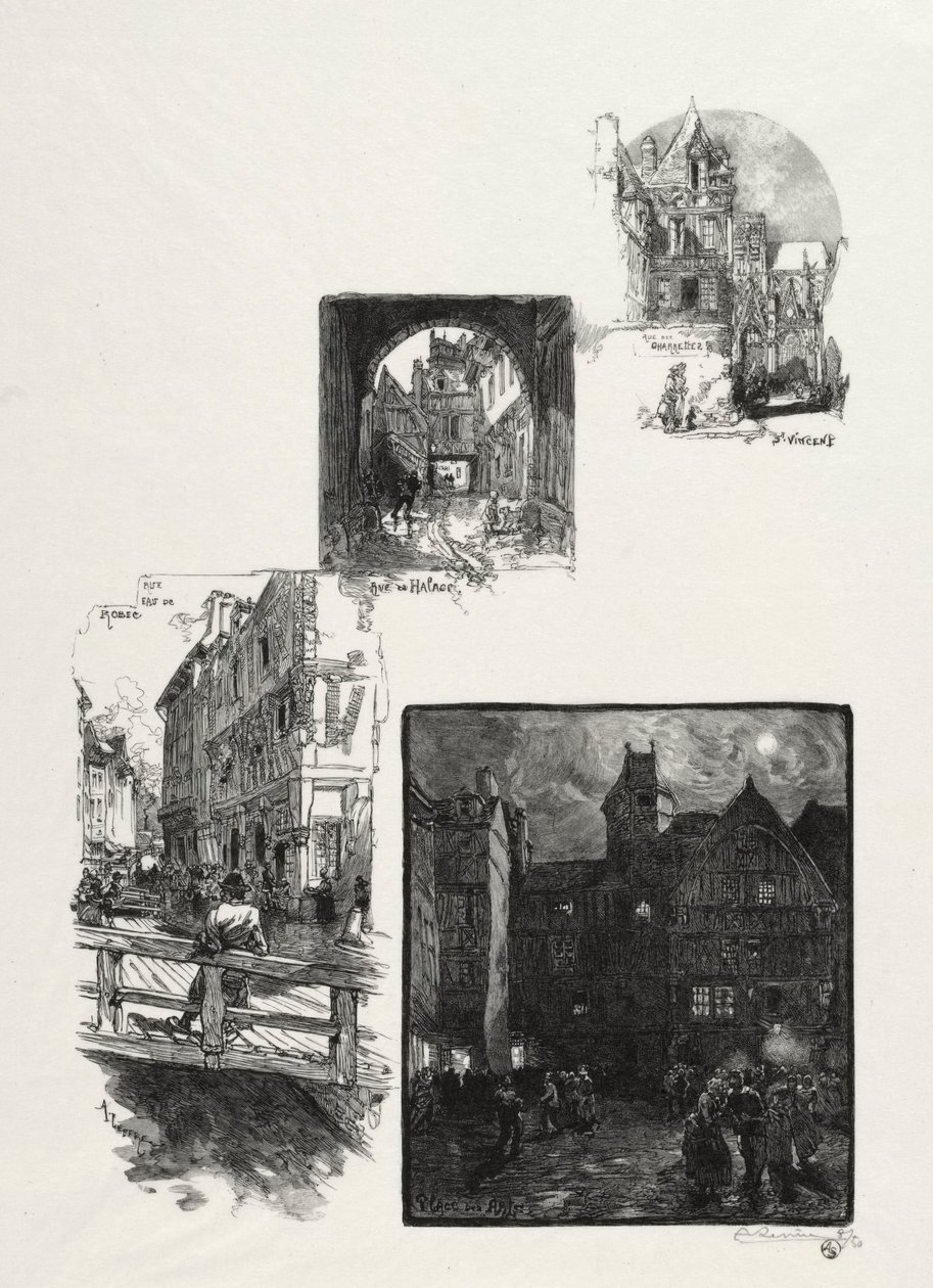 Rouen Illustré: Rue des Charretes; Rue de Halage; Rue Eau de Robec; Place des Arts de Auguste Louis Lepère