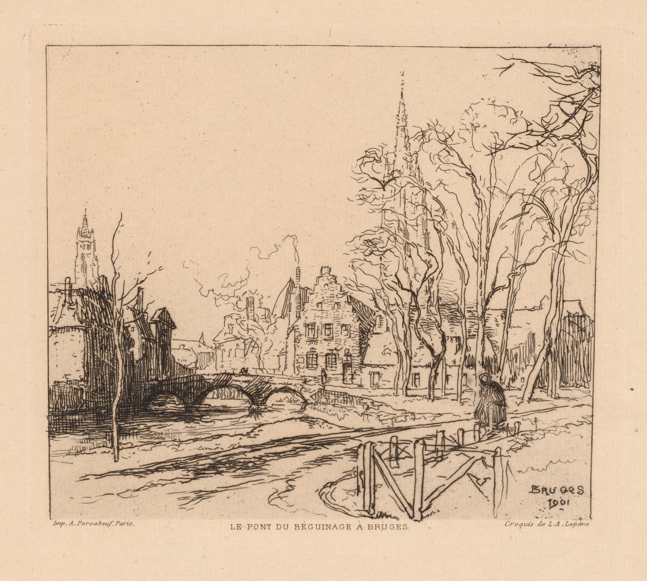 El Puente del Béguinage en Brujas, 1901 de Auguste Louis Lepère