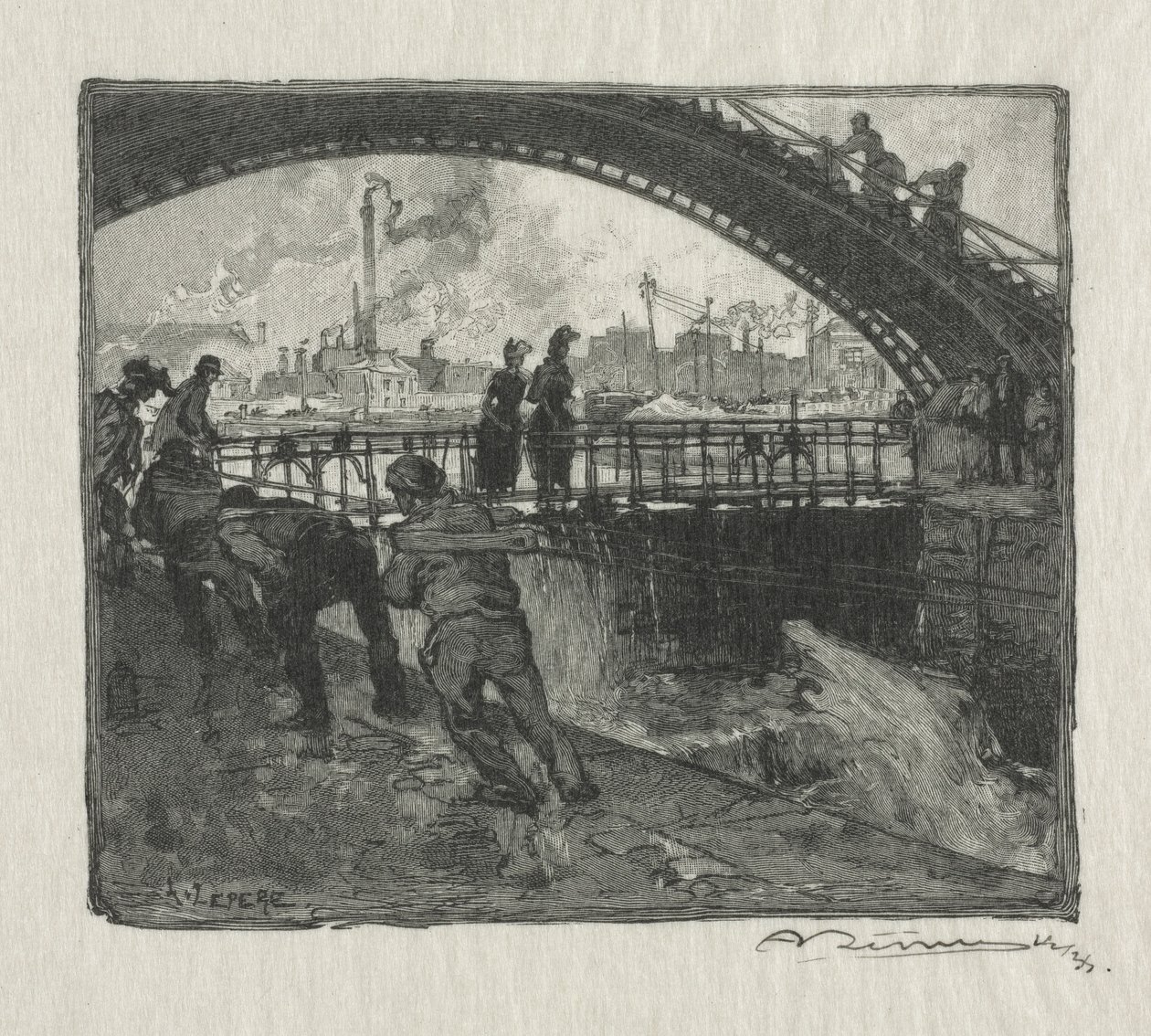 La esclusa del Canal de St. Martin, 1890 de Auguste Louis Lepère