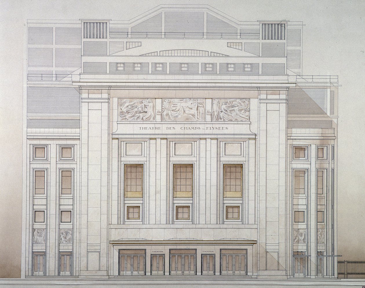 Teatro de los Campos Elíseos: fachada - proyecto de Perret de Auguste Perret