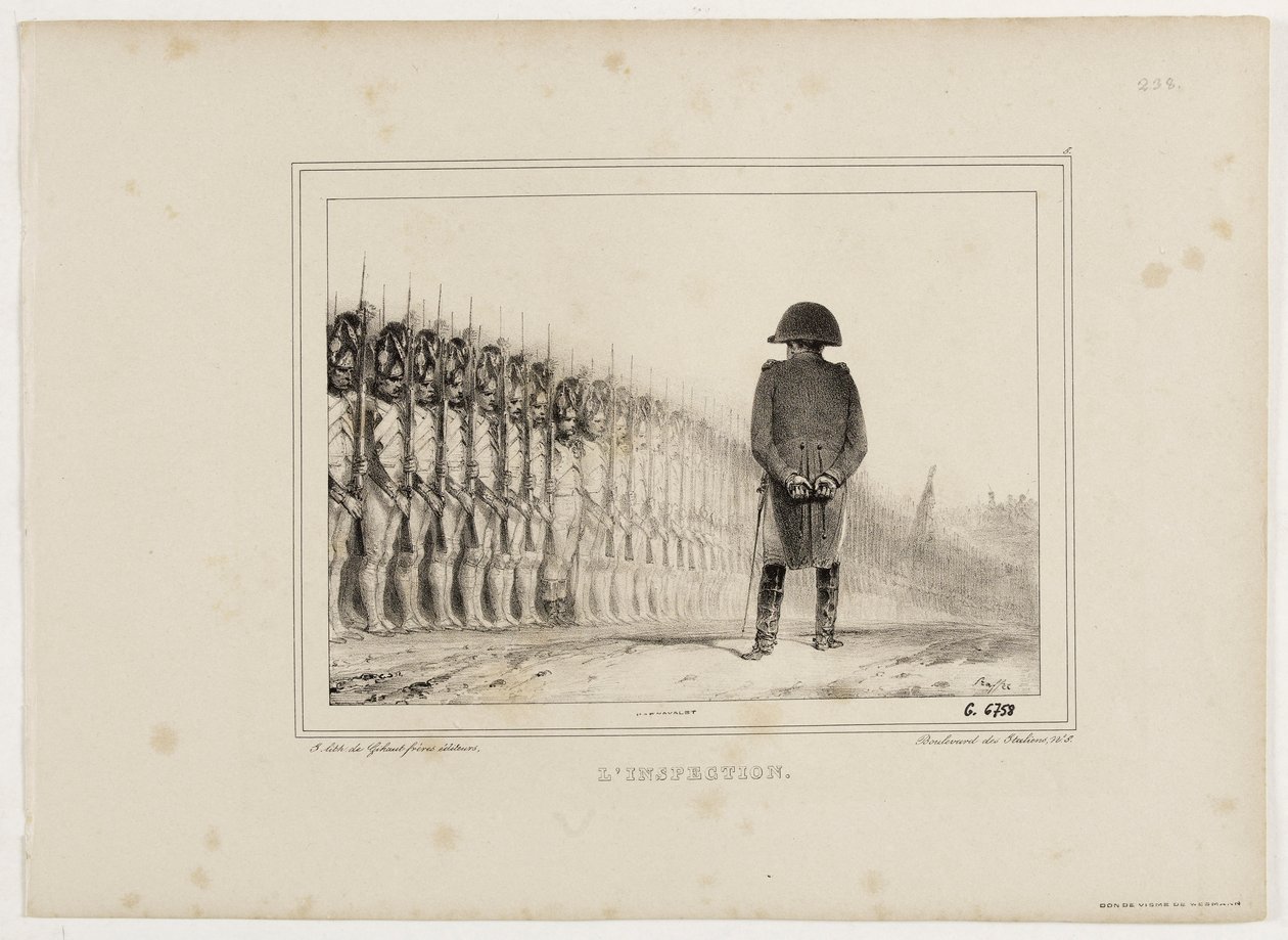 Álbum de litografías de 1833, n.º 5: La inspección. de Auguste Raffet
