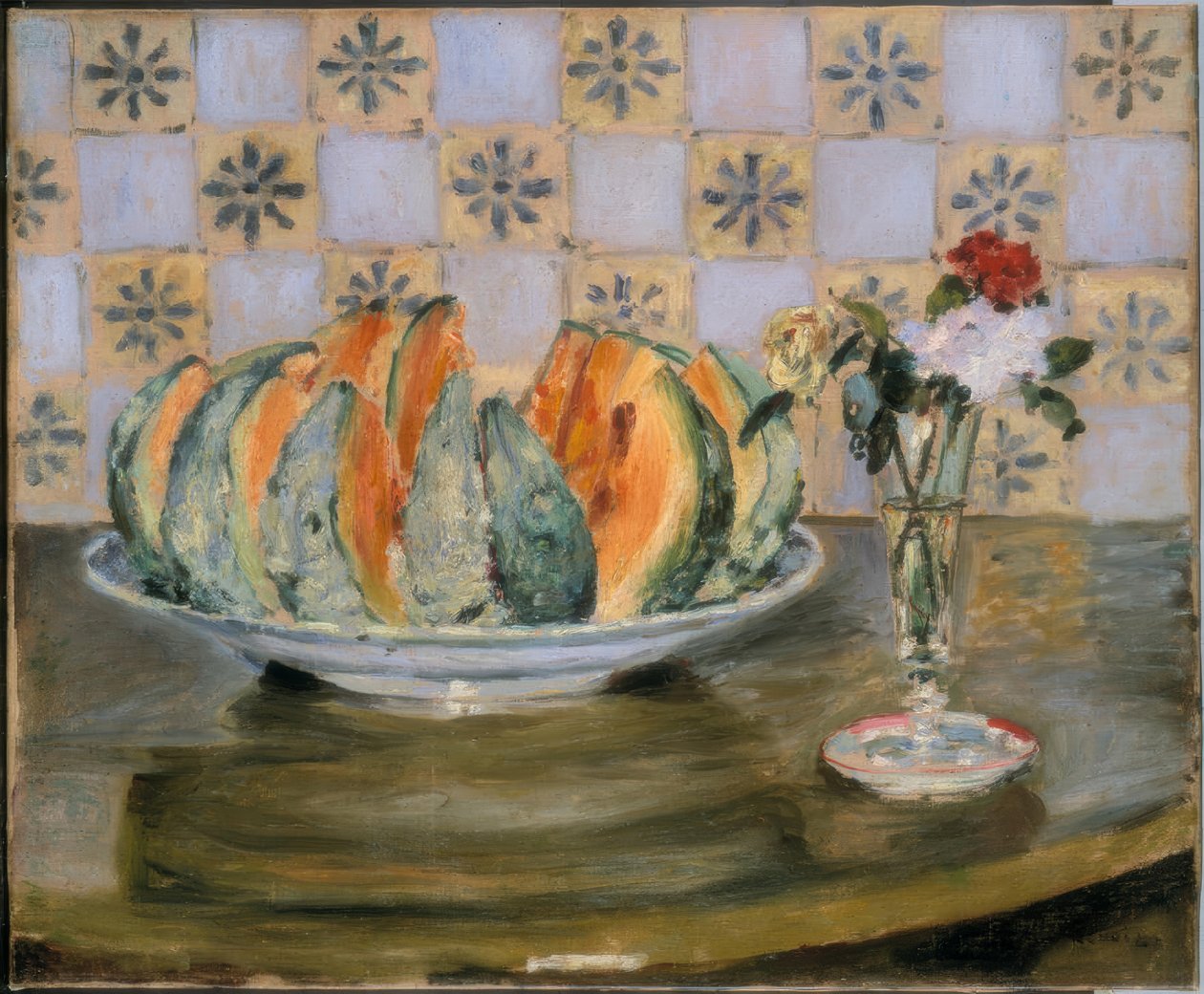 Naturaleza muerta con melón y florero de Auguste Renoir