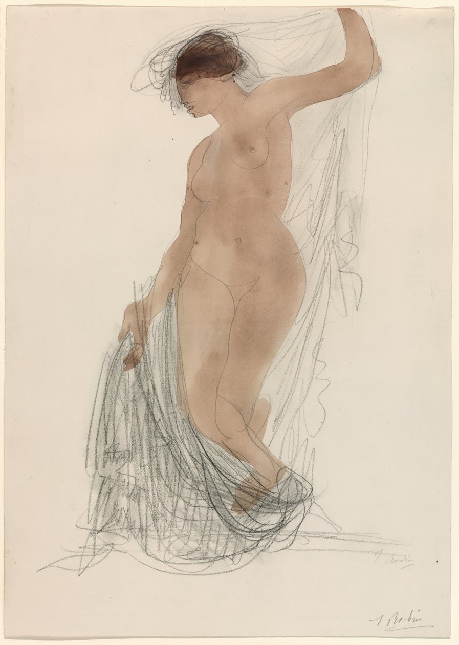 Desnudo de pie con cortinas de Auguste Rodin