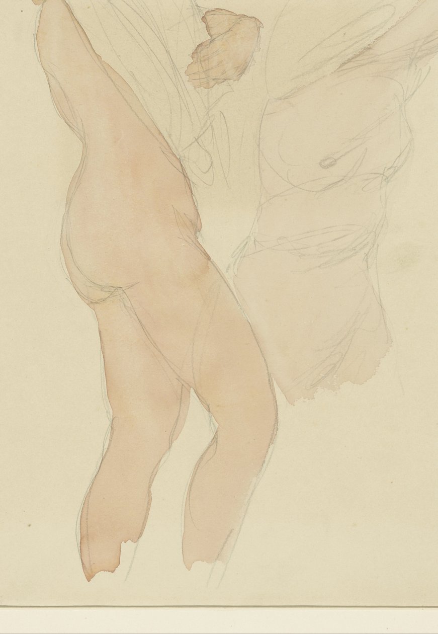 Hoja de estudio que muestra a dos mujeres quitándose la camisa de Auguste Rodin