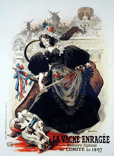 Reproducción de un cartel que anuncia "La vaca loca", un número especial del Comité de 1897 de Auguste Roedel