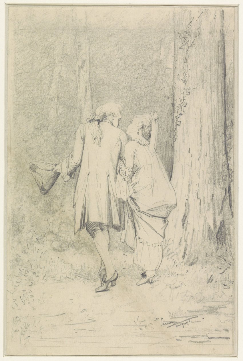 Pareja de caminantes en el bosque de Auguste Serrure