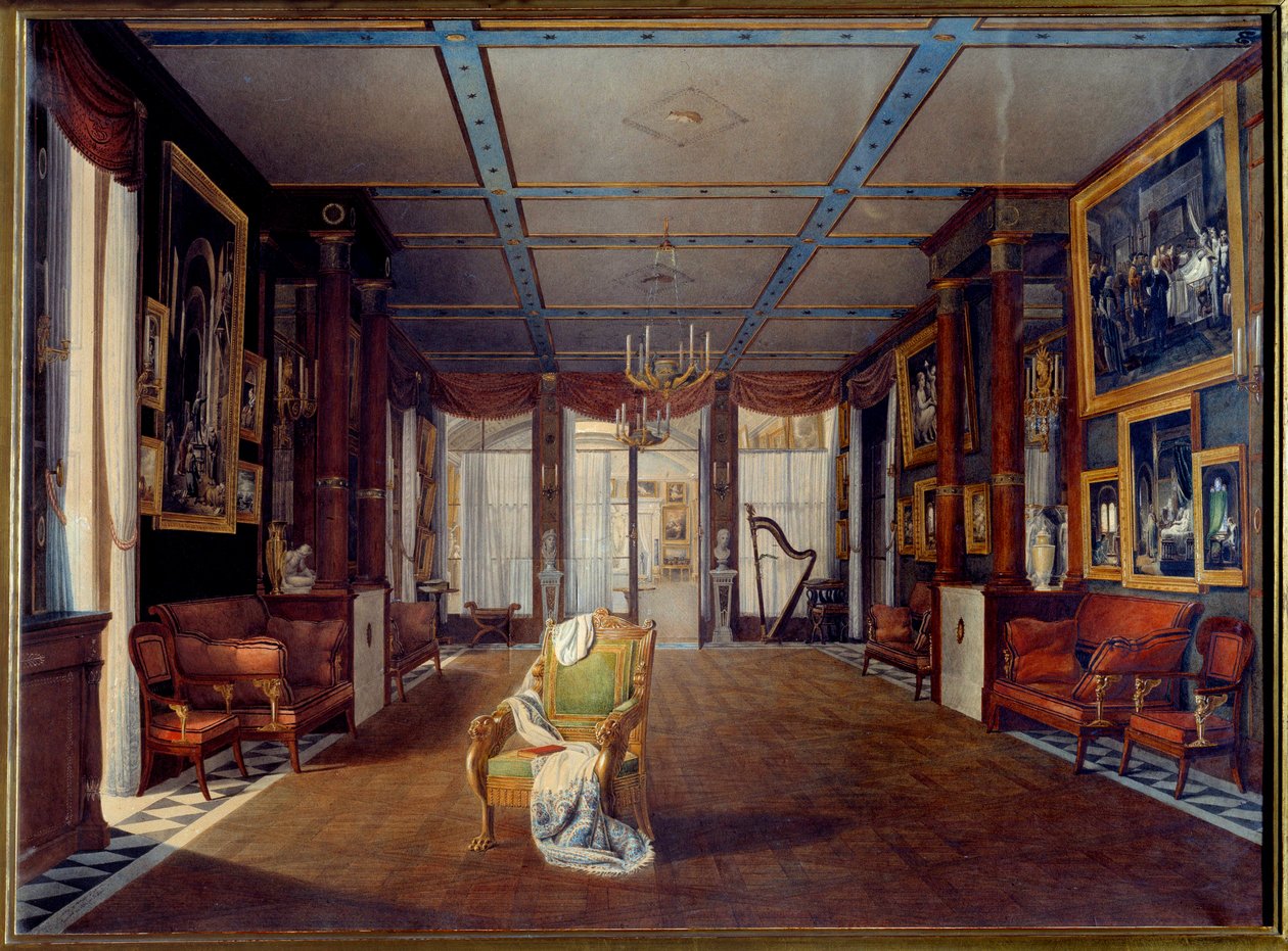 El salón de música en el castillo de la Malmaison en 1812 de Auguste Simon Garneray