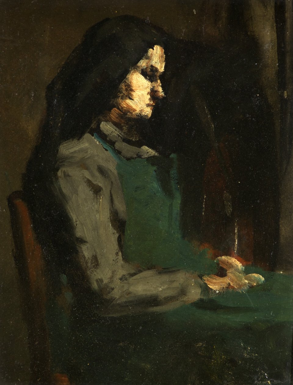 Mujer con un Delantal Verde de Auguste Theodule Ribot