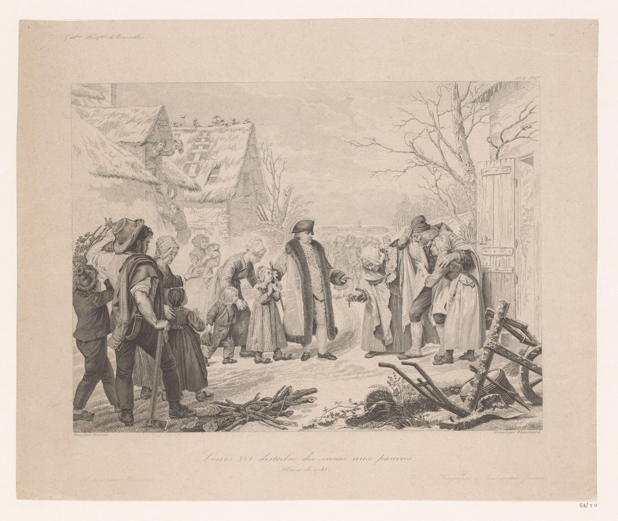 Luis XVI visitando un barrio pobre
Louis XVI distributue des secours aux pauvres (título en el objeto) de Auguste Thomas Marie Blanchard
