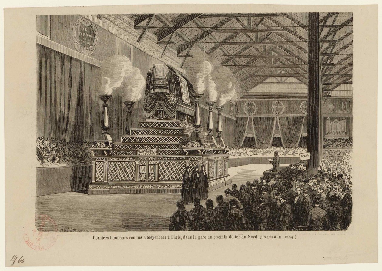 Últimos honores a Giacomo Meyerbeer en París, en la Estación del Norte el 6 de mayo de 1864, ca 1864 de Auguste Victor Deroy