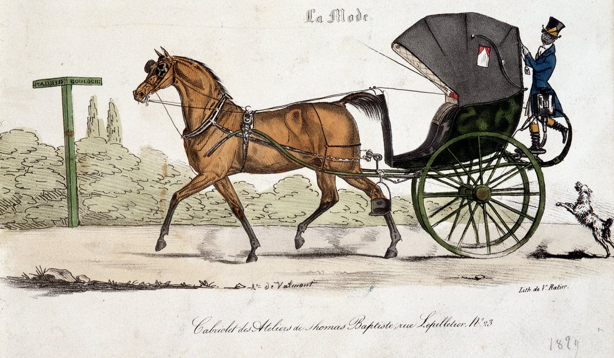 Cabriolet de los talleres de Thomas Baptiste - grabado por Valmont de Auguste de (after) Valmont