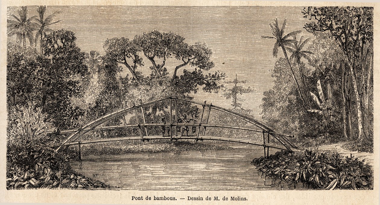 Un puente de bambú en la jungla cerca del Monte Salak de Auguste de Molins