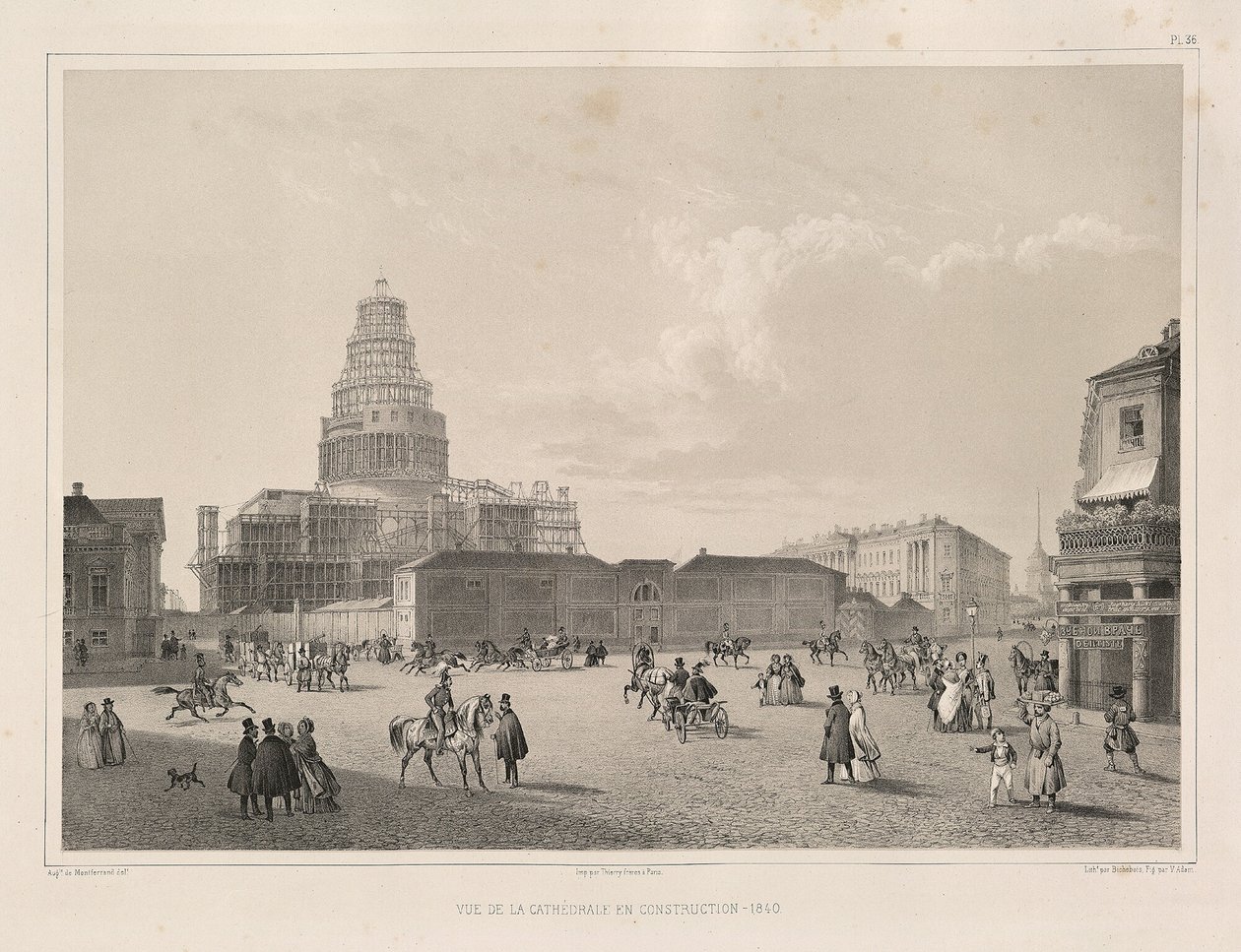 Trabajos de construcción en 1838 De: La construcción de la Catedral de San Isaac, 1845 de Auguste de Montferrand