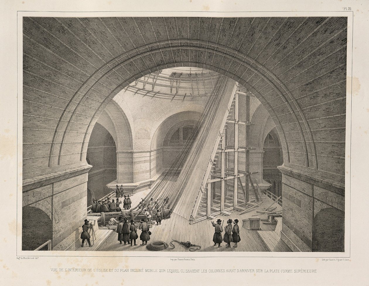 Vista interior de la Catedral y una rampa De: La construcción de la Catedral de San Isaac, 1845 de Auguste de Montferrand