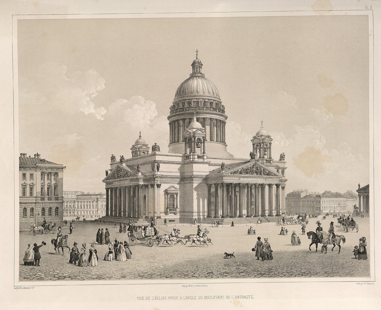 Catedral de San Isaac vista desde el Prospekt Admiralteysky. De: La construcción de la Catedral de San Isaac, 1845 de Auguste de Montferrand