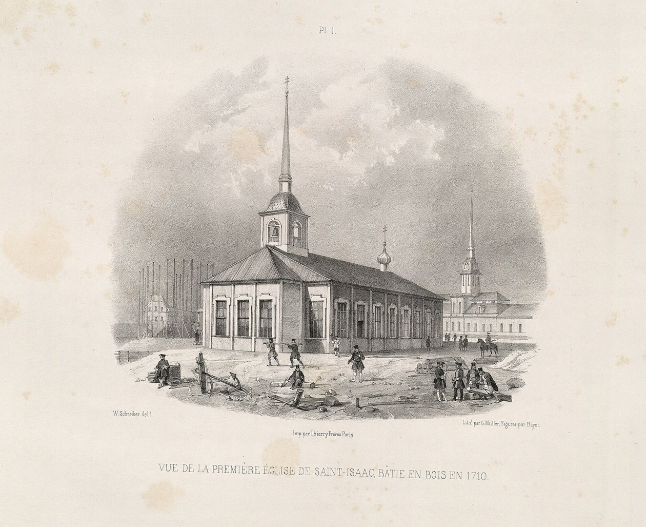 Vista de la primera Iglesia de San Isaac en 1710 De: La Construcción de la Catedral de San Isaac, 1845 de Auguste de Montferrand