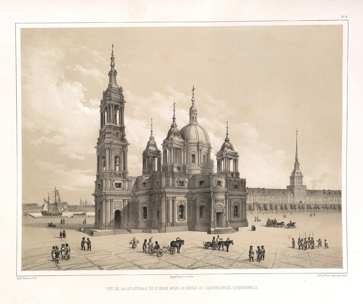 Vista de la Catedral de San Isaac en la época de Catalina II, de: La construcción de la Catedral de San Isaac, 1845 de Auguste de Montferrand
