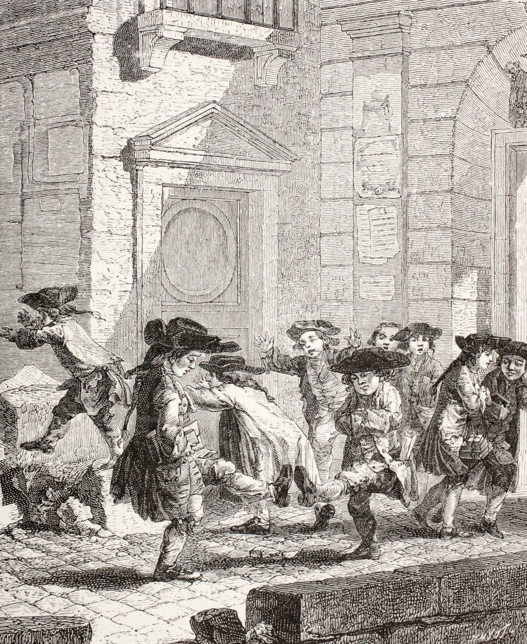 Niños pequeños saliendo de la escuela, 1875 de Augustin de Saint Aubin
