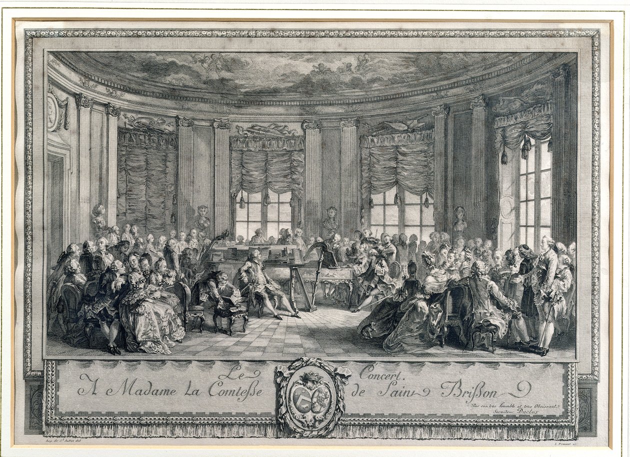 El concierto en la casa de la condesa de Saint Brisson, grabado por L. Provost de Augustin de Saint Aubin