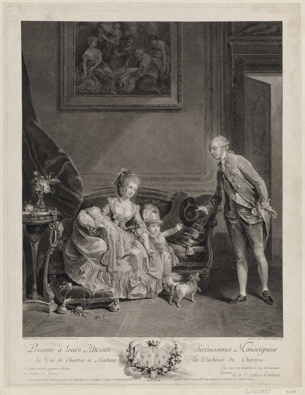 El Duque de Chartres con su esposa y sus dos hijos mayores de Augustin de Saint Aubin